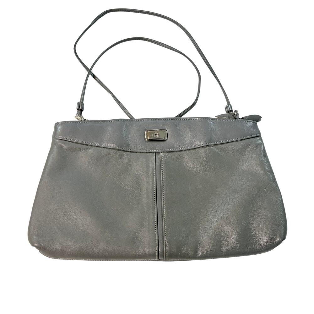 VTG Etienne Aigner gray leather crossbody shoulder bag. 2 pockets. handbag purse